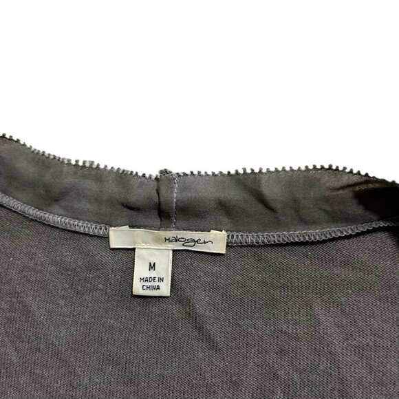 Halogen women's cardigan M gray lightweight soft knit ruffle hem button front - Picture 3 of 8